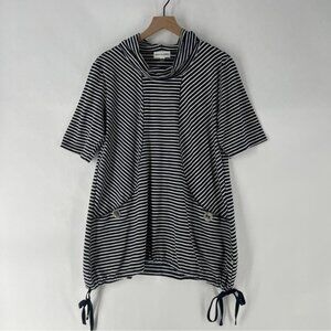 Neon Buddha Blue and White Striped Short Sleeve Cowl Neck Tunic Lagenlook Artsy